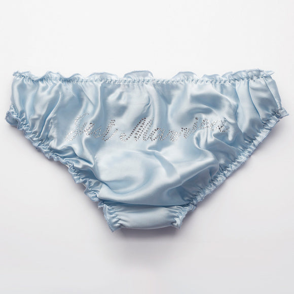 Just Married Clear Crystal -  Blue Satin Knicker