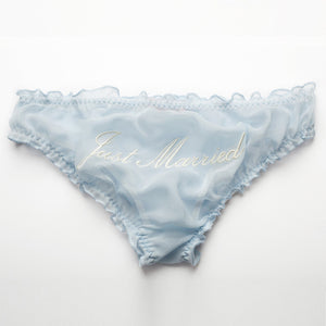 Just Married Embroidered  - Aqua Chiffon Knicker